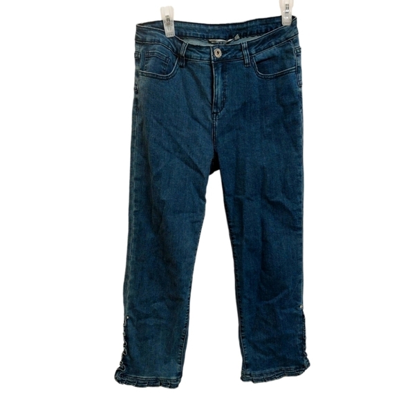 Soft surroundings denim jean pants capris ruffle ankle casual stretch size 6 - Picture 1 of 8